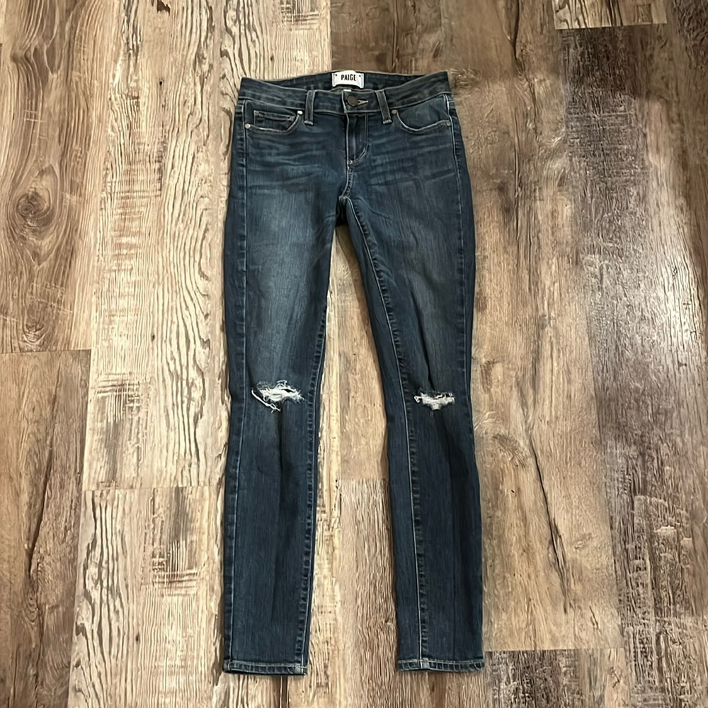 Paige Verdugo Ankle Skinny Jean Dark Wash Distressed | Size 26